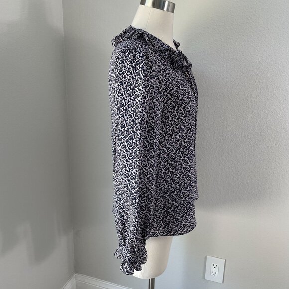 Rebecca Taylor Womens 6 Blouse 100% Silk Ruffle Shirt Long Sleeve Front Neck Tie - Picture 7 of 11